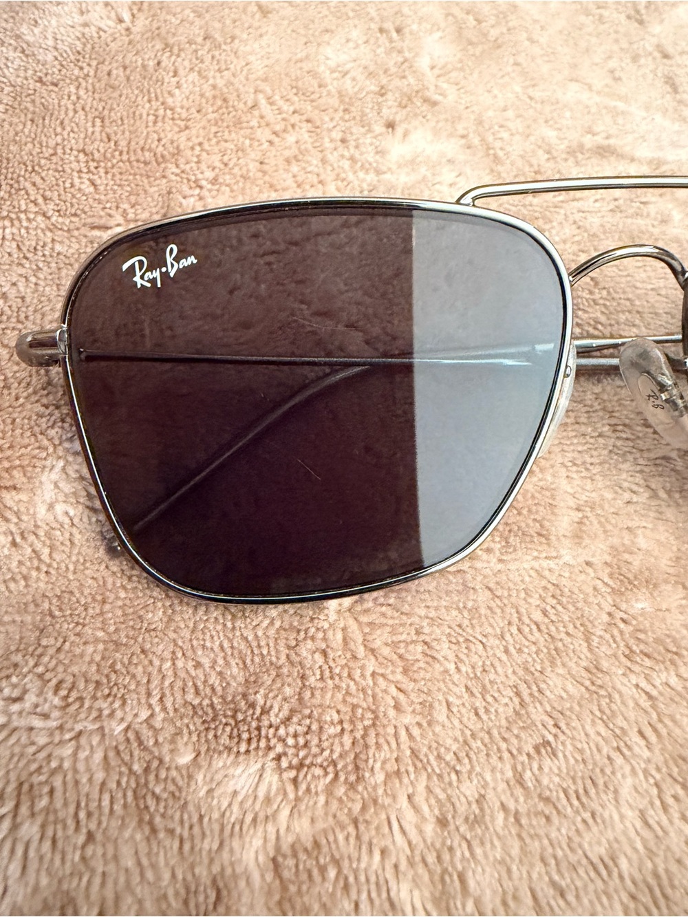 Ray-Ban Reverse Caravan Silver Frame Sunglasses with Dark Smoke Lenses